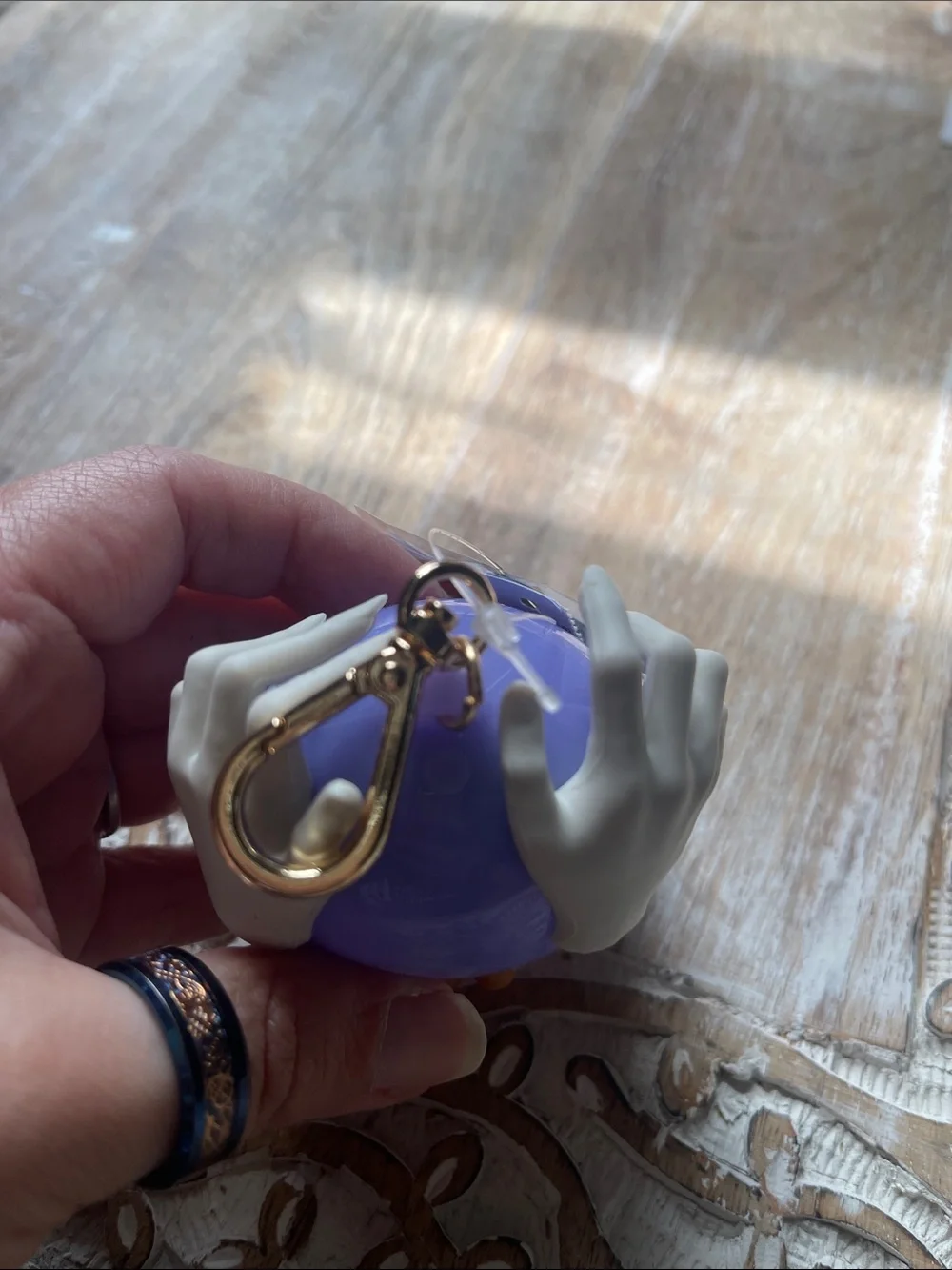 Purple Crystal Ball Charm Keychain with Gold Base Pocketbac Holder